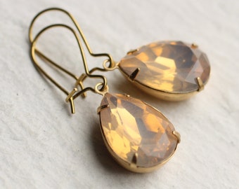 Boucles d’oreilles Champagne Teardrop, Boucles d’oreilles Poire Ivoire, Boucles d’oreilles de demoiselle d’honneur nuptiale, Boucles d’oreilles romantiques Opale crème cristal, CHAMPAGNE LARGE TD