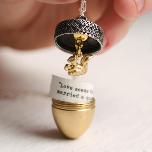 Personalized Acorn Locket with Squirrel: Container Urn Pendant with Hidden Message
