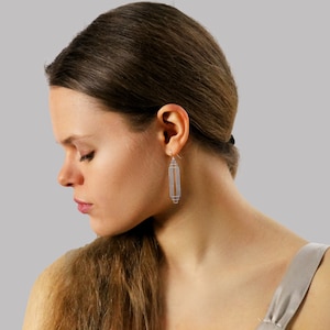 Silver Art Deco Earrings, Minimalist Earrings, Geometric Drop Earrings, Geometric Chrysler Vintage Modern CUT RECTANGLE EAR Silver image 2