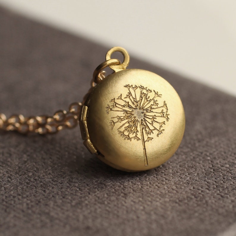 TINY GOLD DANDELION LOCKET NECKLACE