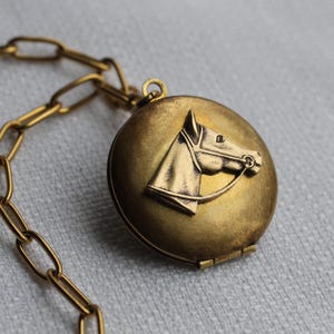 Personalized Horse Locket Necklace: Antique Brass Photo Pendant, LKGP-120