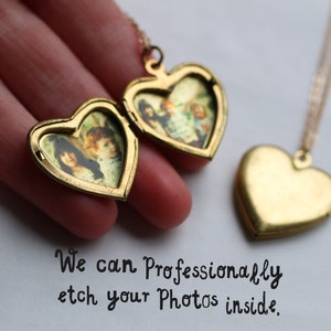 Engraved Necklace Locket with Photos, Gold Heart Necklace, Daughter Gift, Personalised Name Necklace, Child's Necklace, MED HEART LOCKET image 2