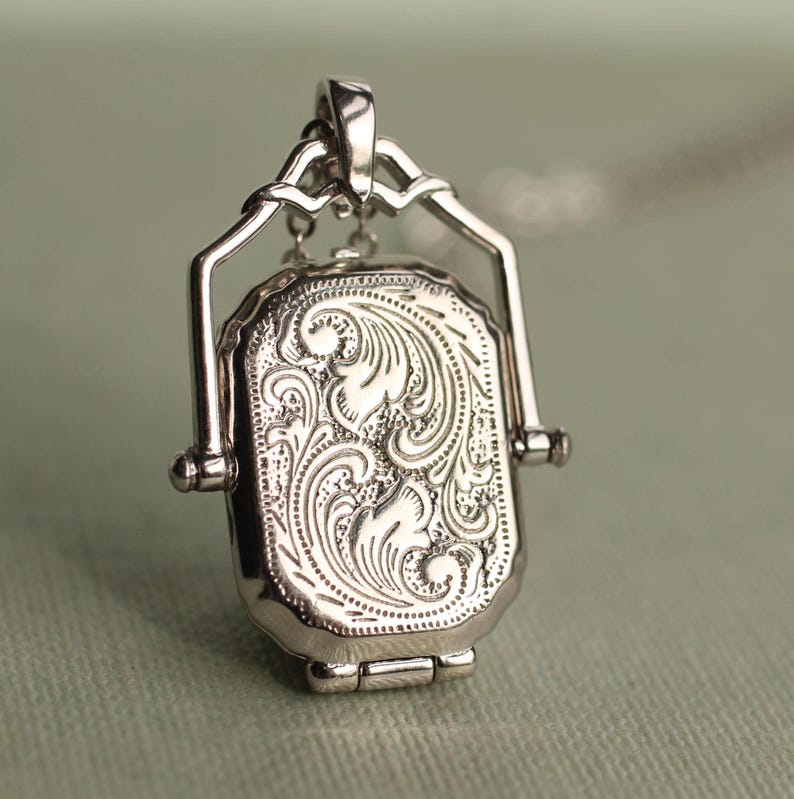 Sterling Silver Victorian Photo Locket : Personalized Memorial Necklace Pendant LKST-7 image 1