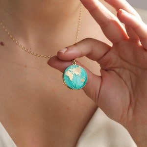 Map Necklace Locket, Personalised Globe Necklace, Planet Earth, Personalized Necklace, Turquoise Locket, Travel Gift, NEW MAP EAST image 2