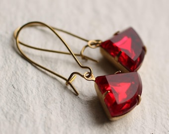 Ruby Art Deco Earrings, Red Garnet Earrings, Jewel Earrings, Garnet Earrings, July Birthday Gift,  January Birthstone, RUBY DECO EARRINGS