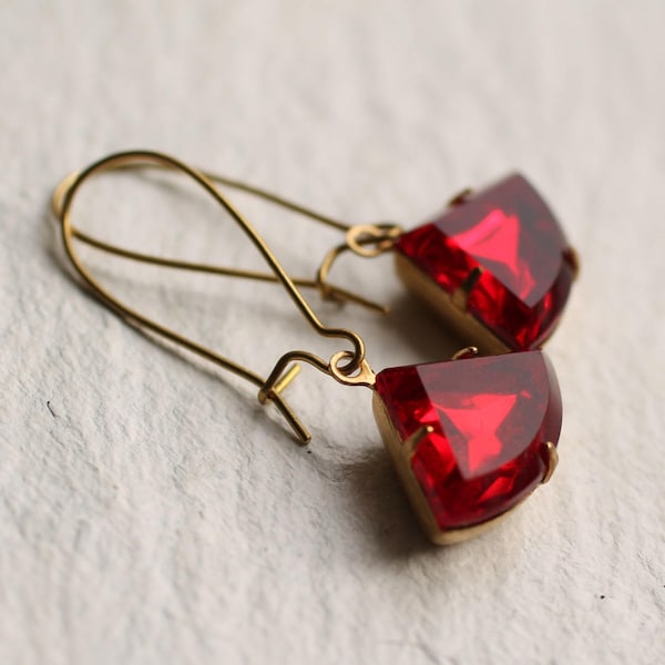 Ruby Art Deco Earrings, Red Garnet Earrings, Jewel Earrings, Garnet Earrings, July Birthday Gift,  January Birthstone, RUBY DECO EARRINGS