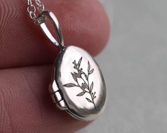 Medallón ovalado de plata de ley grabado: delicado regalo conmemorativo personalizado con foto LKST-14