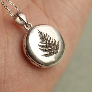 Sterling Silver Fern Locket Necklace: Personalized Photo Jewelry, LKST-8