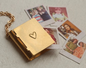 Personalized Photo Album Locket Necklace: Gold Flower Engraved Memorial Keepsake, LKGP-11