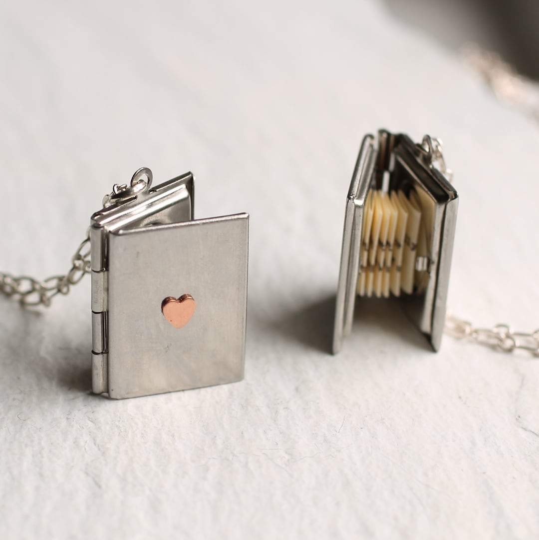 Personalized Book Locket Silver Book Necklace With Photo 
