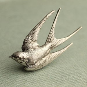 Silver Swallow Bird Brooch: Antique Silver Plated Pin, Coats or Bridal Bouquet