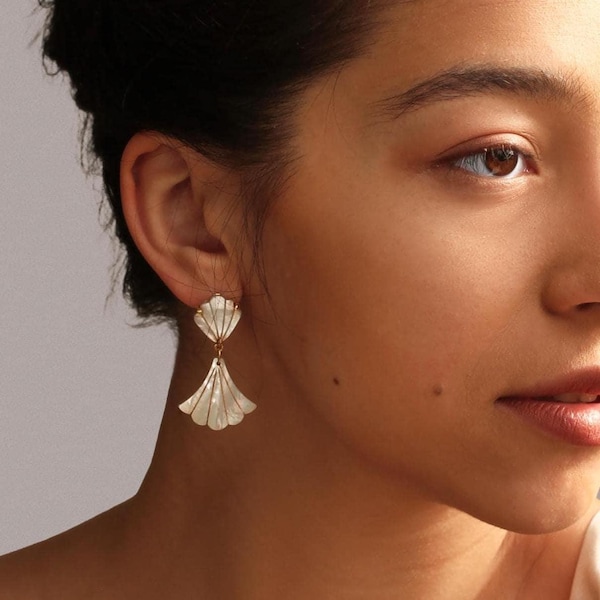 Pendientes de novia Art Déco de nácar: Joyería de conchas de sirena