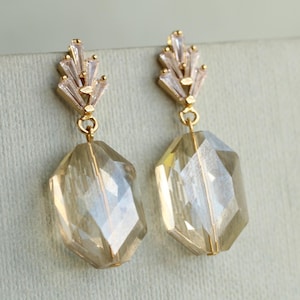 Art Deco Aurora Borealis Earrings: Champagne Yellow Bridal Jewelry