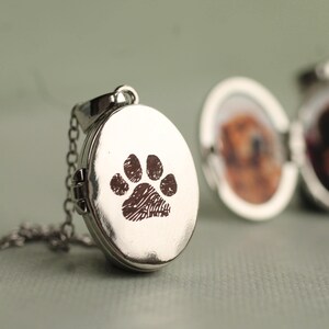 Medaglione commemorativo per animali domestici: collana con foto personalizzata - impronta di zampa in argento LKSP-28
