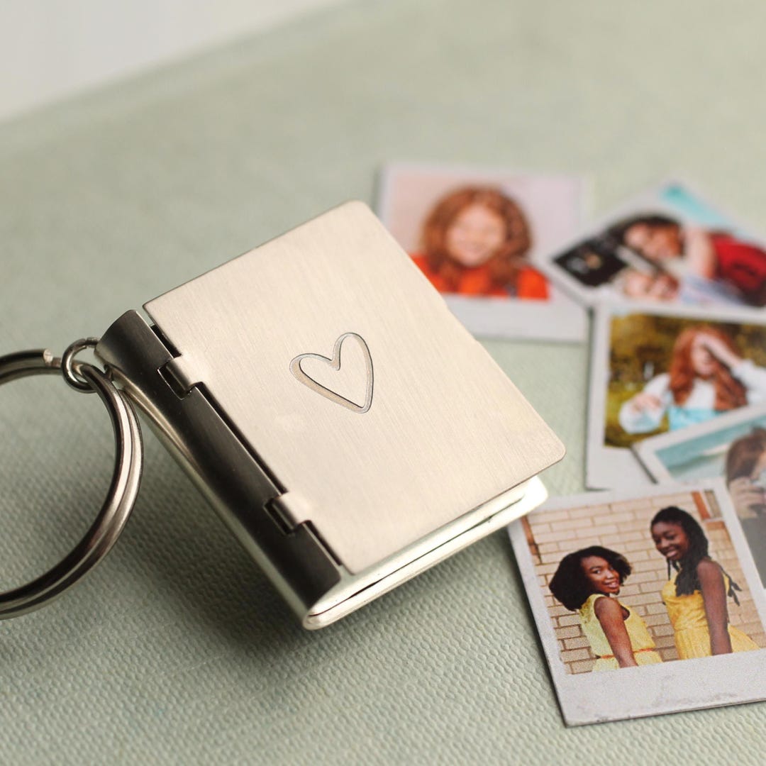 Personalized Photo Album Keyring: Silver Polaroid Locket, Engraved Gift ...