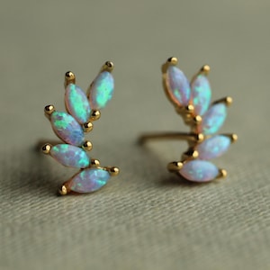 Opal Stud Earrings, Turquoise Opal Earrings, Blue Opal Wing Earrings, Small Statement Earrings, October Birth Stone, Sister Birthday Gift