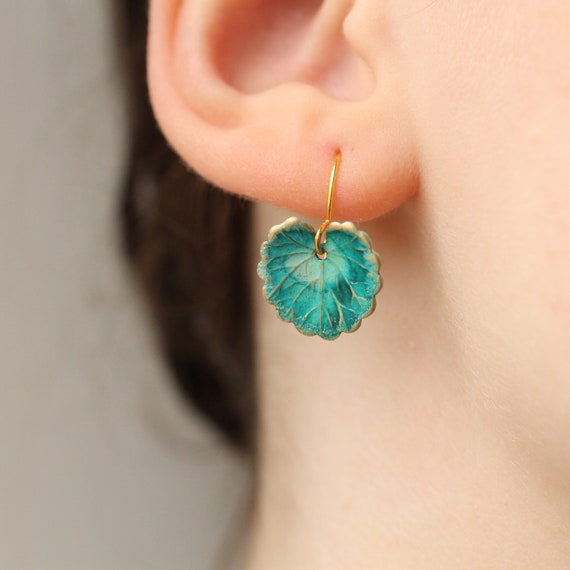 Turquoise Czech Glass Earrings. Rustic Leaf Ear... - Folksy