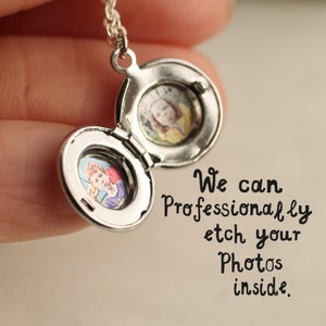 Flower Silver Photo Locket, Botanical Locket Necklace with Photos, Personalised Photo Necklace, Engraved Initial Necklace, TINY ROUND SILVER image 3