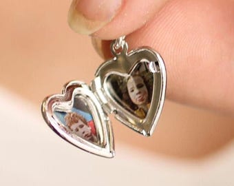 Personalized Photo Heart Locket Necklace: Tiny Silver Keepsake
