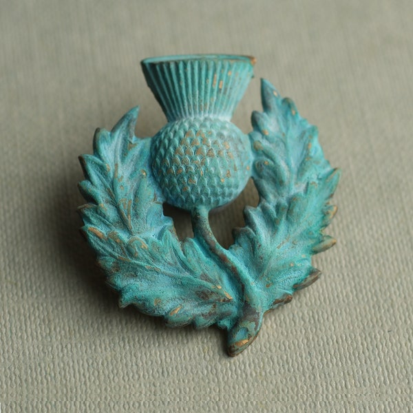 Thistle Brooch, Botanical Flower Brooch, Verdigris Turquoise Green, Scottish Brooch Pin, VERDIGRIS THISTLE BROOCH