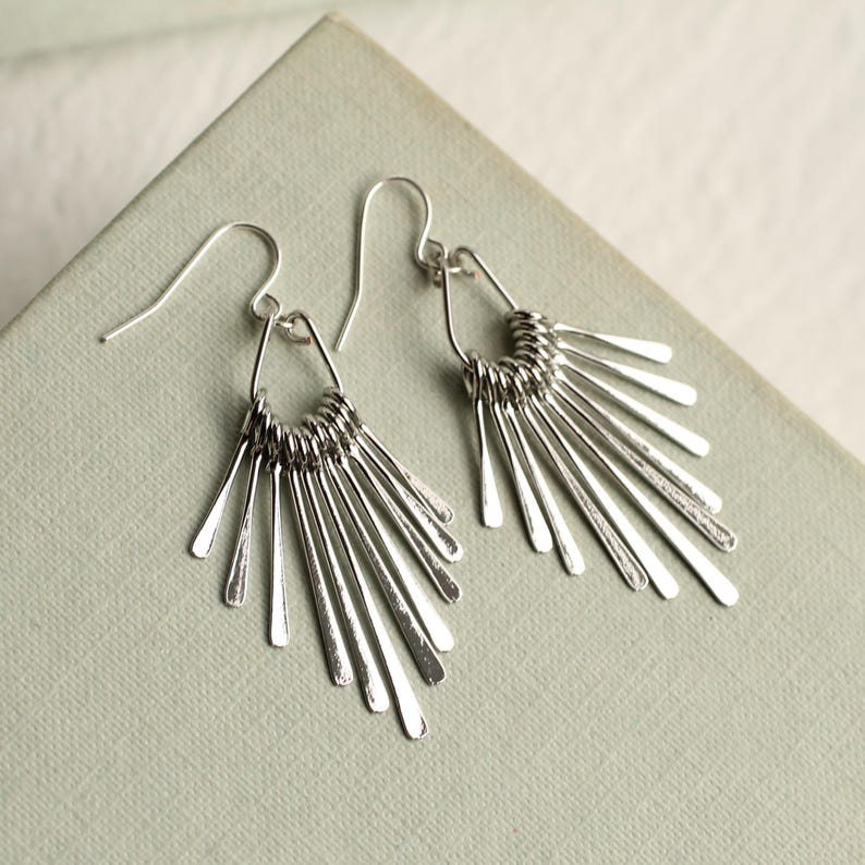 Gold Fringe Earrings: Statement Chandelier Brass Earrings for Party, Art Deco Jewelry Silver