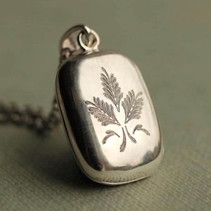 Personalized Engraved Sterling Silver Locket Necklace: Art Nouveau Rectangle Photo Keepsake LKSP-301