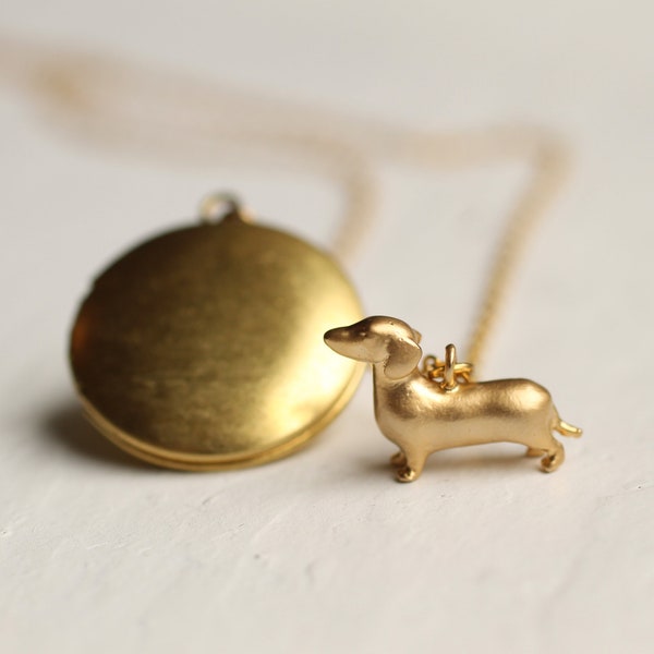 Dachshund Dog Locket Necklace, Sausage Dog, Everyday Gold Pendant, Dog Gift, Gift for Best Friend, Gift For  Sister GOLD DACHSHUND LOCKET