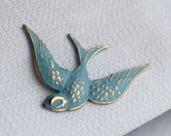 Swallow Bird Brooch, Sky Blue Bird, Bluebird Brooch, Pin Badge Cornflower Blue 1950S Fifties Retro Brooch, FEATHERED BIRD BROOCH