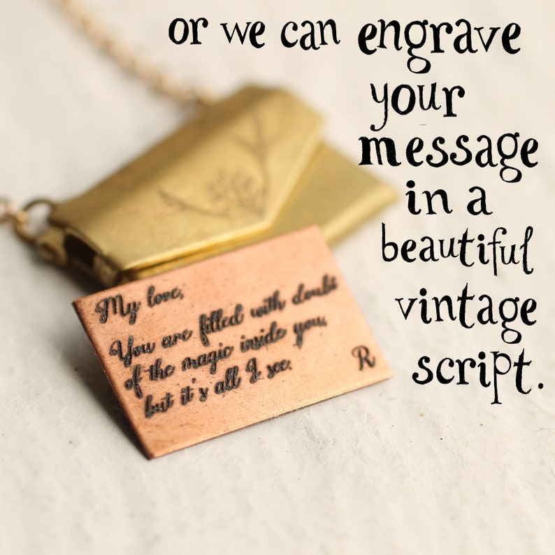Personalized Envelope Locket Necklace, Engraved Name Necklace, Customized Engraved Locket, Proposal, Bridesmaid Necklace BERRY ENVELOPE GOLD image 2