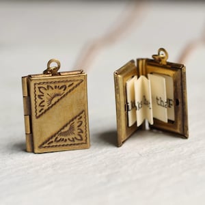Personalized Book Locket Necklace, Hidden Message, Brass Graduation Gift LKGP-12