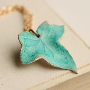 Turquoise Ivy Leaf Necklace: Art Nouveau Woodland Jewelry