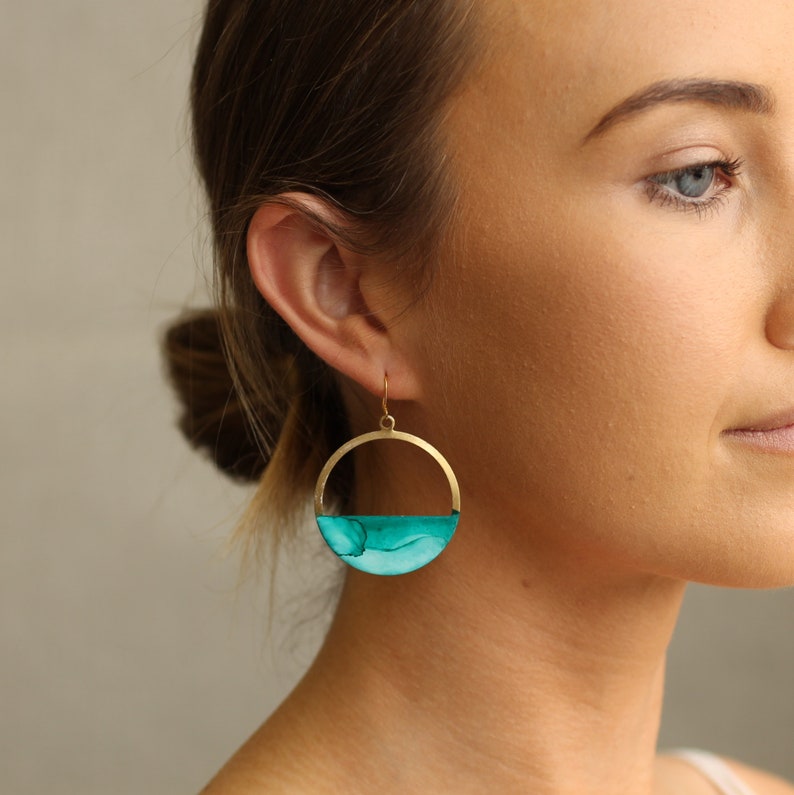 Turquoise Blue Hoop Earrings, Aqua Earrings, Handmade, Sea Green Ocean, Thoughtful Gift Idea for Friends Girlfriends TURQ HOOP image 3