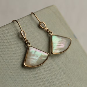 Art Deco Mother of Pearl Earrings: Ivory Abalone, Bridal Bridesmaid