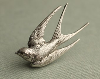 Broche de pájaro golondrina... Gorrión antiguo vintage de plata, BROCHE DE PÁJARO DE PLATA
