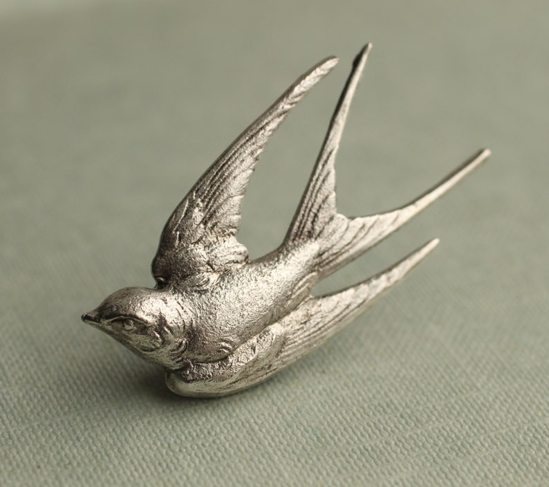 Swallow Bird Brooch... Silver Vintage Antique Sparrow SILVER image 1