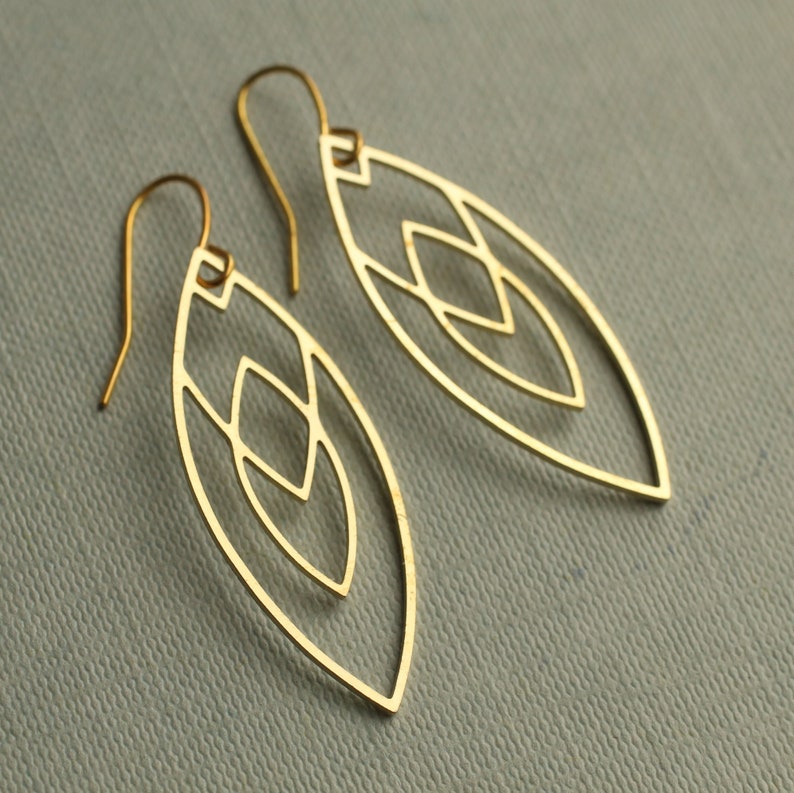 Art Deco Gold Teardrop Earrings, Modern Geometric Teardrop Earrings, Art Deco Gold Drop Earrings, GOLD AZTEC EARRINGS image 1