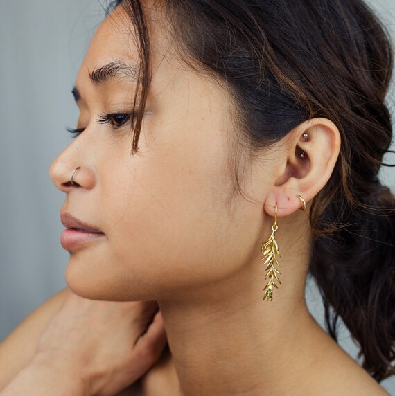Rosemary Leaf Earrings Gold Leaf Earrings Twig Branch Earrings