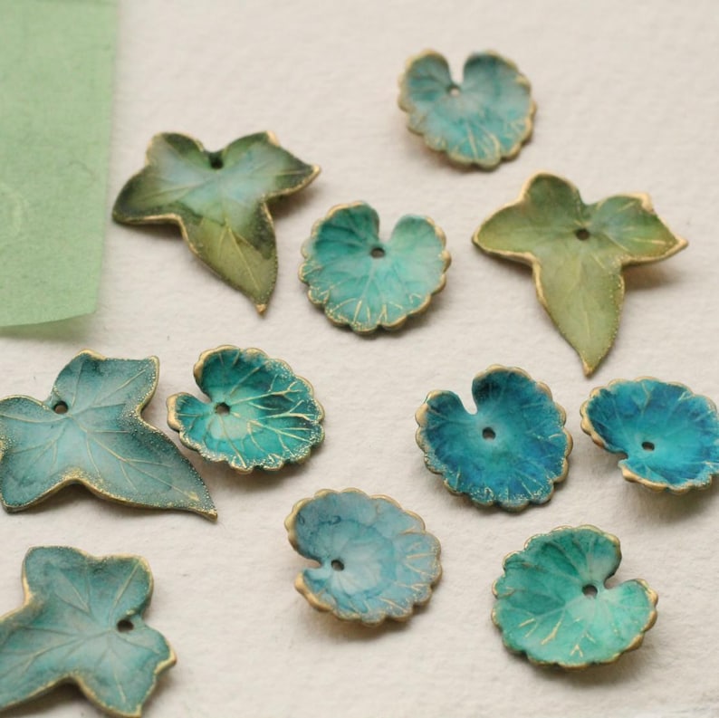Turquoise Leaf Earrings: Jade Green Teal Jewelry, Art Nouveau Lily Pad image 9