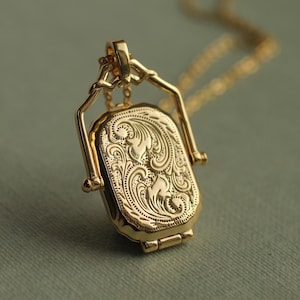Gold Victorian Locket Necklace: Personalized Photo Pendant Memorial Gift LKVM-7