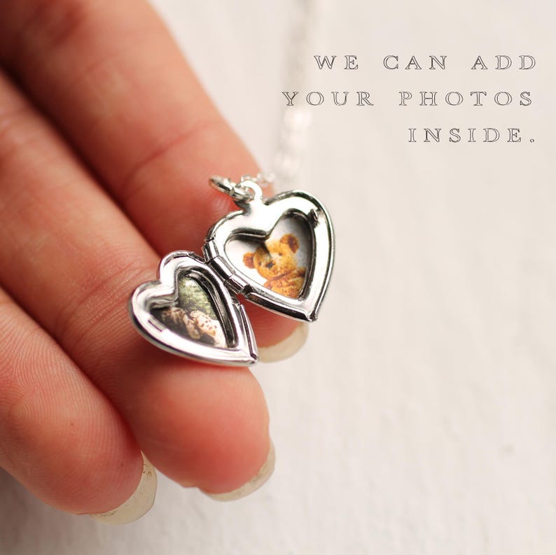 Personalized Silver Heart Locket Necklace: Tiny Miniature Photo Locket with Engraving, LKSP-24 image 4