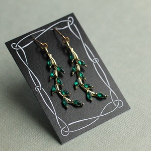 Emerald Green Deco Leaf Earrings, Vintage Branch Earrings, May Birthstone, Emerald Gift, May Birthday Gift, EMERALD BRANCH EARRINGS zdjęcie 4