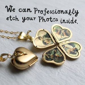 Collar de medallón de fotos, medallón de corazón personalizado, regalo personalizado para el día de la madre, collar grabado en oro, medallón de collar conmemorativo, F&F imagen 3
