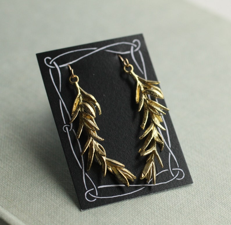 Rosemary Leaf Earrings, Gold Leaf Earrings, Twig Branch Earrings, Nature Plant Leaf Eearrings, Meadow Wildflower Earrings, ROSEMARY EARRINGS image 4