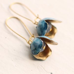 Bluebell Earrings ... Vintage Brass Blue Cornflower Gold Flower Bud, BLUEBELL EARRINGS image 6