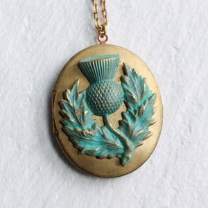 Scottish Thistle Locket .. Personalized Vintage Necklace Pendant Oversized Brass, LARGE THISTLE LOCKET image 1