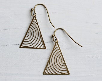 Industrial Triangle Earrings ... Vintage Geometric Golden Earrings, INDUSTRIAL TRIANGLE EARRINGS