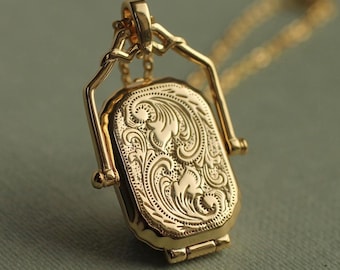 Gold Victorian Locket Necklace: Personalized Photo Pendant Memorial Gift LKVM-7