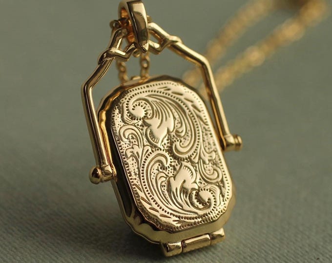 Gold Victorian Locket Necklace: Personalized Photo Pendant Memorial Gift LKVM-7