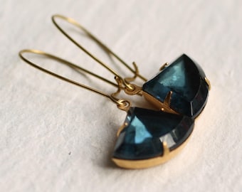 French Navy Blue Earrings, Art Deco Jewel Earrings, Navy Earrings, Sapphire September Birthstone Earrings, Sapphire, NAVY DECO EARRINGS