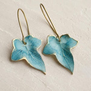Blue Leaf Earrings: Botanical Jewellery for Her, Gift for Nature Lovers